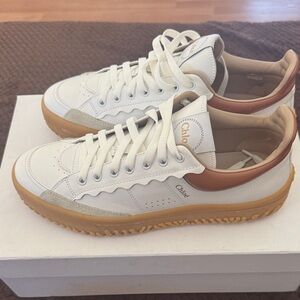 Chloé White Leather Sneakers with Tan and Gum Sole